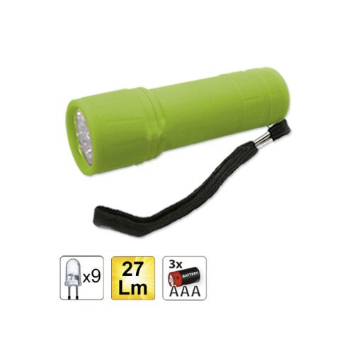 Grüne JBM Taschenlampe mit 9 LED-Leuchten, 27 Lumen, 3x AAA Batterien
