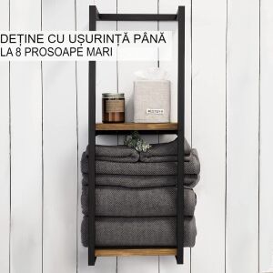 Arvada Essentials LJ00013 Handtuchhalter, Schwarz, Modern Badezimmer-Ablage, 2-stöckig, Wandmontage, Rustikale Holzregale, Handtuch-Organizer - OEM Handtuchhalter