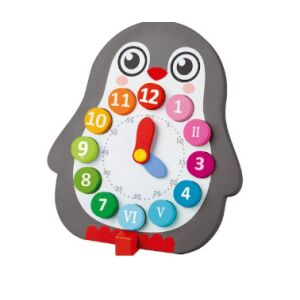 Playtive Pinguin Holz Uhr Lernspielzeug für Kinder, Pädagogische Uhr für Kleinkinder, Zeitmessendes Spielzeug - Schaukelpferde, Schaukeltiere und Entwicklungsspiele für Kinder im Kindergartenalter