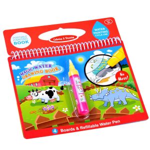 Caiet de desen cu apă magică cu animale, 4 table și stilou cu apă reîncărcabil, caiet de pictură portabil, colorare și desen, ciclu de pictură cu apă, fără mizerie - Nonbrand Jocuri si jucarii creative