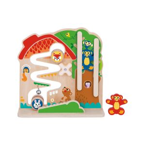 Tooky Toy 2 in 1 Activity Ball Track Holzspielzeug mit Tierfiguren und mehreren Kugelbahnen - Schaukelpferde, Schaukeltiere und Entwicklungsspiele für Kinder im Kindergartenalter