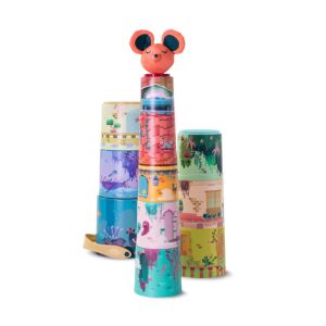 Cupe de stivuire Miniland Mystery Castle, un turn colorat din 11 cupe cu ilustrații ale unui palat de basm, cu un șoarece drăguț - Premergatoare, Premergatoare și Jocuri de dezvoltare pentru copii mici