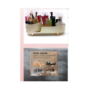 Bézs kozmetikai szervező 3 rekeszes, tökéletes smink, ecset és egyéb szépségápolási kellékek tárolására. Helytakarékos és rendezett. - Kozmetikai rendszerező