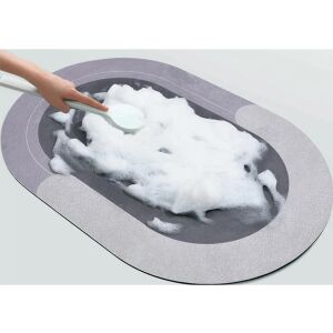 Badezimmerteppich, schnelltrocknend, saugfähig, rutschfest, ovale Form, blau und weiß, Badezimmerdekoration - Badezimmermöbel