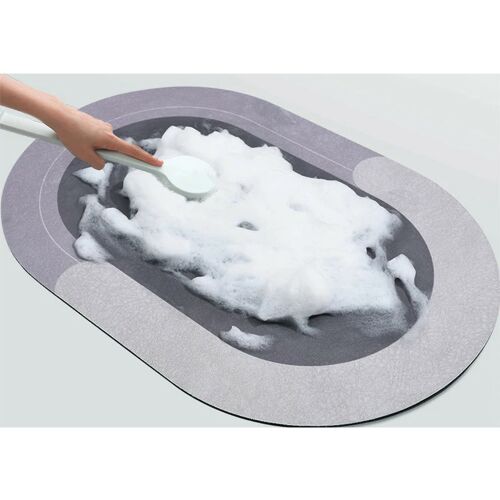 Badezimmerteppich, schnelltrocknend, saugfähig, rutschfest, ovale Form, blau und weiß, Badezimmerdekoration