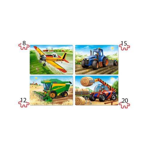 Castorland Poľnohospodárske stroje Puzzle 4 v 1 s traktorom, kombajnom, lietadlom a vysokozdvižným vozíkom