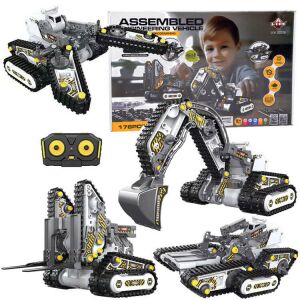 Set de construcție 4 în 1 pentru vehicule de inginerie asamblate, cu telecomandă, 176 de piese, Tiger Toys - Mașină de lucru pentru copii