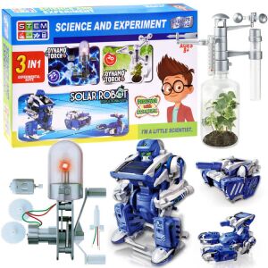 3 in 1 Science and Experiment STEM Lernspielzeug-Set für Kinder, beinhaltet einen Solarroboter, eine Dynamo-Taschenlampe und eine Wetterstation - Wissenschaftliche und Entdeckerspiele