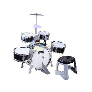 Set de tobe Iwoyuan cu 5 piese cu lumini și sunete, include scaun, bețe de tobe, microfon și carte de muzică - Instrumente muzicale de jucarie