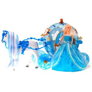Cinderella-Kutsche Spielset mit Pferd und Puppe, blau und weiß, Marke Magic State - Nonbrand Baba