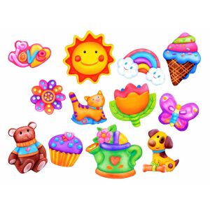 ColorDay Gyurma Mágnes Készítő - 12 buc. magneți finisați: soare, curcubeu, înghețată, floare, pisică, fluture, ursuleț de pluș, brioșă, stropitoare, câine, dragoste - Nonbrand Jocuri si jucarii creative