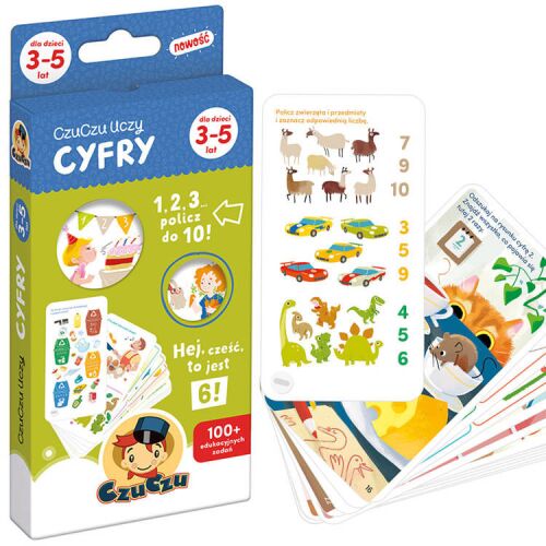 CzuCzu uczy cyfry 100+ zadań dla dzieci w wieku 3-5 lat, nauka cyfr, liczenie, matematyka, gra edukacyjna, książka do ćwiczeń, karty, kolorowe ilustracje, nauka przez zabawę, marka CzuCzu