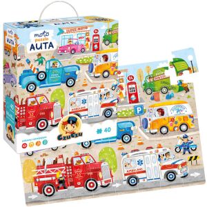 CzuCzu Moto Autos 40-teiliges Puzzle mit einer farbenfrohen Illustration verschiedener Fahrzeuge, perfekt für Kinder, die Autos lieben - CzuCzu