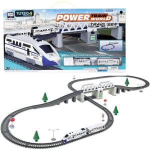 Set de tren electric cu șine, pod și accesorii, Power Train World - Tren, element feroviar, autostradă