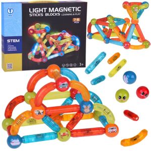 Set DFGE Light Magnetic Sticks Blocks 76 buc cu cutie și structură asamblată - Joc de construcție magnetic