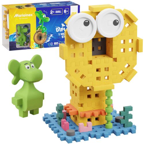 Marioinex Diplodocus és Tengeri Sziréna építőkockák, 60 darab, mini gofri figurák, építő készlet gyerekeknek, tartalmazza az útmutatót