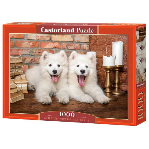Puzzle Castorland 1000 dielikov s dvoma šteniatkami samojeda, ktoré hovoria ahoj