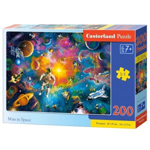 Castorland Puzzle mit 200 Teilen, Mann im Weltraum, zeigt einen Astronauten, der im Weltraum schwebt, mit Planeten und Sternen im Hintergrund - Castorland Puzzle