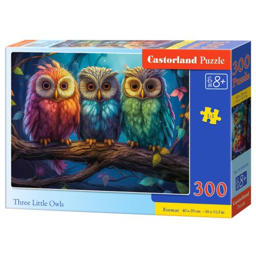 Castorland Puzzle 300 Teile Drei kleine Eulen, bunte Eulen auf einem Ast bei Nacht, 40x29cm