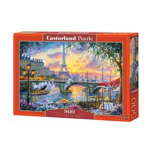 Castorland 500-teiliges Puzzle, Teatime in Paris, mit einem wunderschönen Sonnenuntergangsblick auf den Eiffelturm und eine Brücke über die Seine - Castorland Puzzle