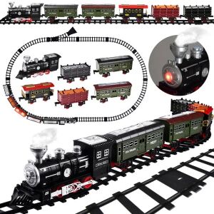 Set Tren cu Locomotivă cu Abur Retro - 18 Piese, set complet cu șine și tren - Tren, element feroviar, autostradă
