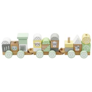 Tren din lemn cu blocuri cu animale, 22 piese, ZA5262 - Ramiz Tren, element feroviar, autostradă