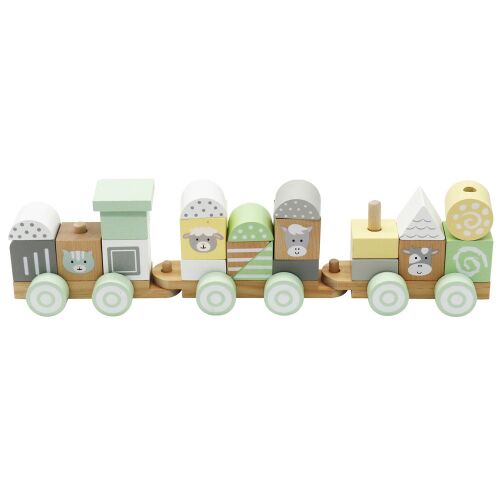 Tren din lemn cu blocuri cu animale, 22 piese, ZA5262
