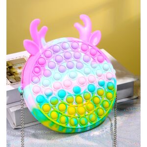 Pop It Now чанта с форма на сензорна играчка с еленови рога, дъгови цветове, 16 cm, за облекчаване на стреса, fidgeting и сензорна игра - Аксесоари за детска градина