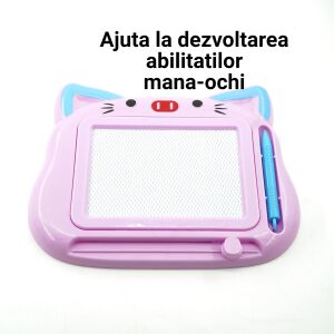 Tablă magnetică de desen Flippy pentru copii, model pisică, roz, cu stilou - Table de scris si desenat