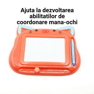 Tablă magnetică de desen Flippy pentru copii, model pisică, roșie, cu stilou - Table de scris si desenat