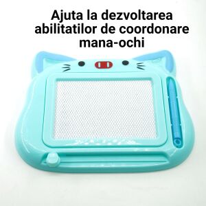 Tabletă magnetică de desen Flippy, model pisică, culoare albastră, perfectă pentru dezvoltarea creativității copiilor - Table de scris si desenat