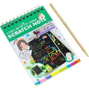 Caiet cu fise razuibile KipHome, DIY Magic Scratch, 12 File, Curcubeu, Creion din Lemn, Cartonase negre, 14.2 x 9.8 cm, Verde 113890003 - Seturi de artă și artizanat