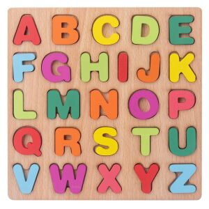 Tabla Montessori, KipHome, din Lemn, Educatie Timpurie Alfabet, 26 Litere Lemn, +18 Luni, 20 x 20 cm, Vopsea pe Baza de Apa, Multicolor 113889911 - Puzzle pentru copii
