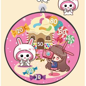 Joc Flippy Darts pentru copii, tablă pliabilă roz cu 8 bile cu scai și 2 bile luminoase, design cu bomboane - Jucarii pentru activitati in aer liber