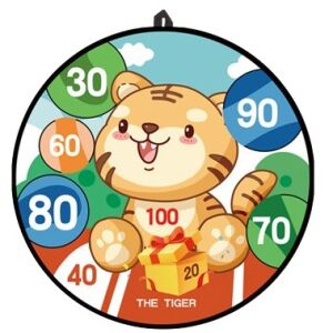 Flippy Darts játék gyerekeknek, összecsukható tábla 36,5 cm, 8 tépőzáras golyó/egyszerű mérleg, 2 világító golyó, tigris mintás, narancs