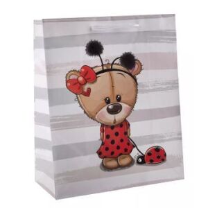 Papierová darčeková taška s medvedíkom a lienkou, 18 x 23 cm - Nonbrand Darčekové tašky