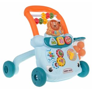 Miaute Multifunktions-Laufwagen, blauer und orangefarbener Baby-Gehwagen mit interaktivem Panel, Spielbällen und einem Löwen-Design - Ramiz