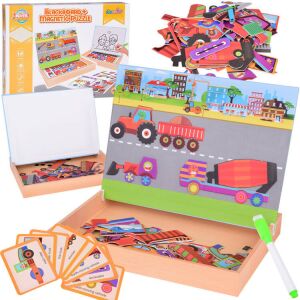 Kids Activity 2 in 1 Magnetpuzzle und Tafel mit Baufahrzeugen - Babywalker, Lauflernhilfen und Entwicklungsspiele für Kleinkinder