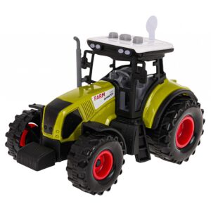 Tractor de jucărie verde cu efecte sonore și luminoase, Set de joacă fermă - Mașină de lucru pentru copii