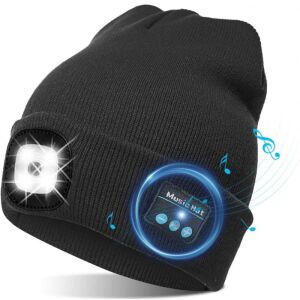 Fekete Bluetooth sapka beépített LED-es fénnyel és zenelejátszóval, Music Hat logóval - Homyl