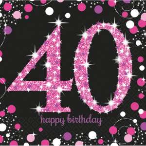 Șervețel Happy Birthday Pink 40, 33x33 cm, perfect pentru petrecerea de 40 de ani - Șervețele