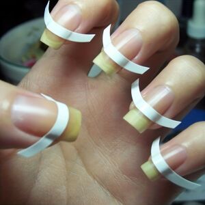 100 Stück French Maniküre Nagelaufkleber Streifen: Selbstklebende Nagelsticker für Maniküre Dekoration - Mondform Design, Weiß 113920037 - Maniküre & Pediküre