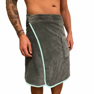 Homelevel férfi szauna köntös, szürke, organikus pamut, oldalnézet - Férfi köntös