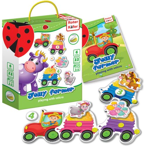 Jolly Farmer oktatójáték tépőzárral, farmi állatokkal, számokkal és traktorral, Roter Kafer márka