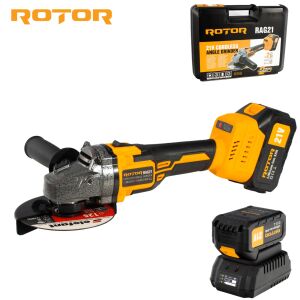 ROTOR RAG21 21V akkumulátoros sarokcsiszoló, 820W, 125mm, 8500 ford./perc, kefe nélküli, 2 akkumulátorral és töltővel - Rotor