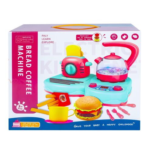 Játék konyha készlet kenyérpirítóval, vízforralóval és kiegészítőkkel, 30 darabos
