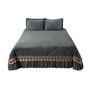 Bársony paplan szett 230x250cm 3 részes hímzéssel, antracit