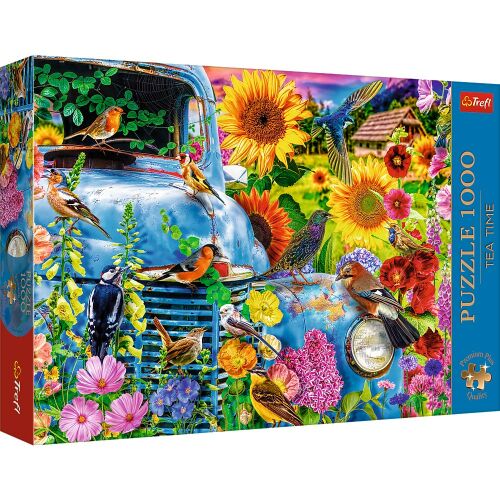 Trefl 1000 darabos kirakós játék, Karaván kirándulás, egy vintage teherautót ábrázol színes virágok és madarak veszik körül - Puzzle és kirakó
