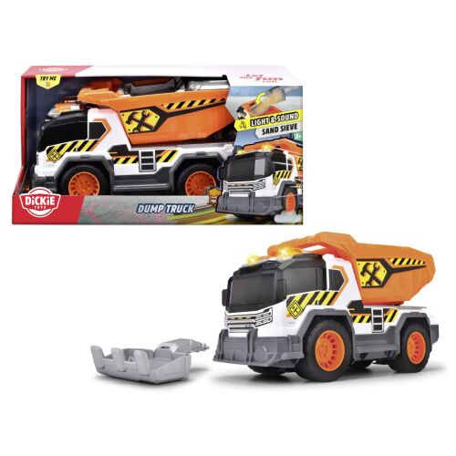 Dickie Toys billenő teherautó fényekkel és hangokkal, 30 cm, narancssárga és fehér építőipari játék, 3 éves kortól - Autó és jármű