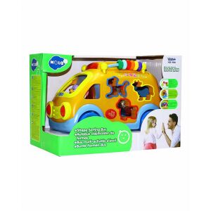 HolaToys Formaillesztő busz, sárga játékbusz állatformákkal, fényekkel és hangokkal babáknak, 18 hónapos kortól - Hola